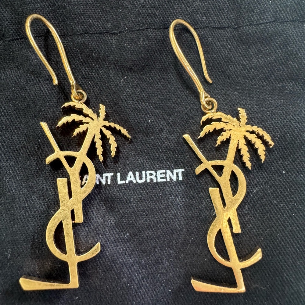 Saint Laurent Gold Palm Tree Earrings - Picture 2 of 6